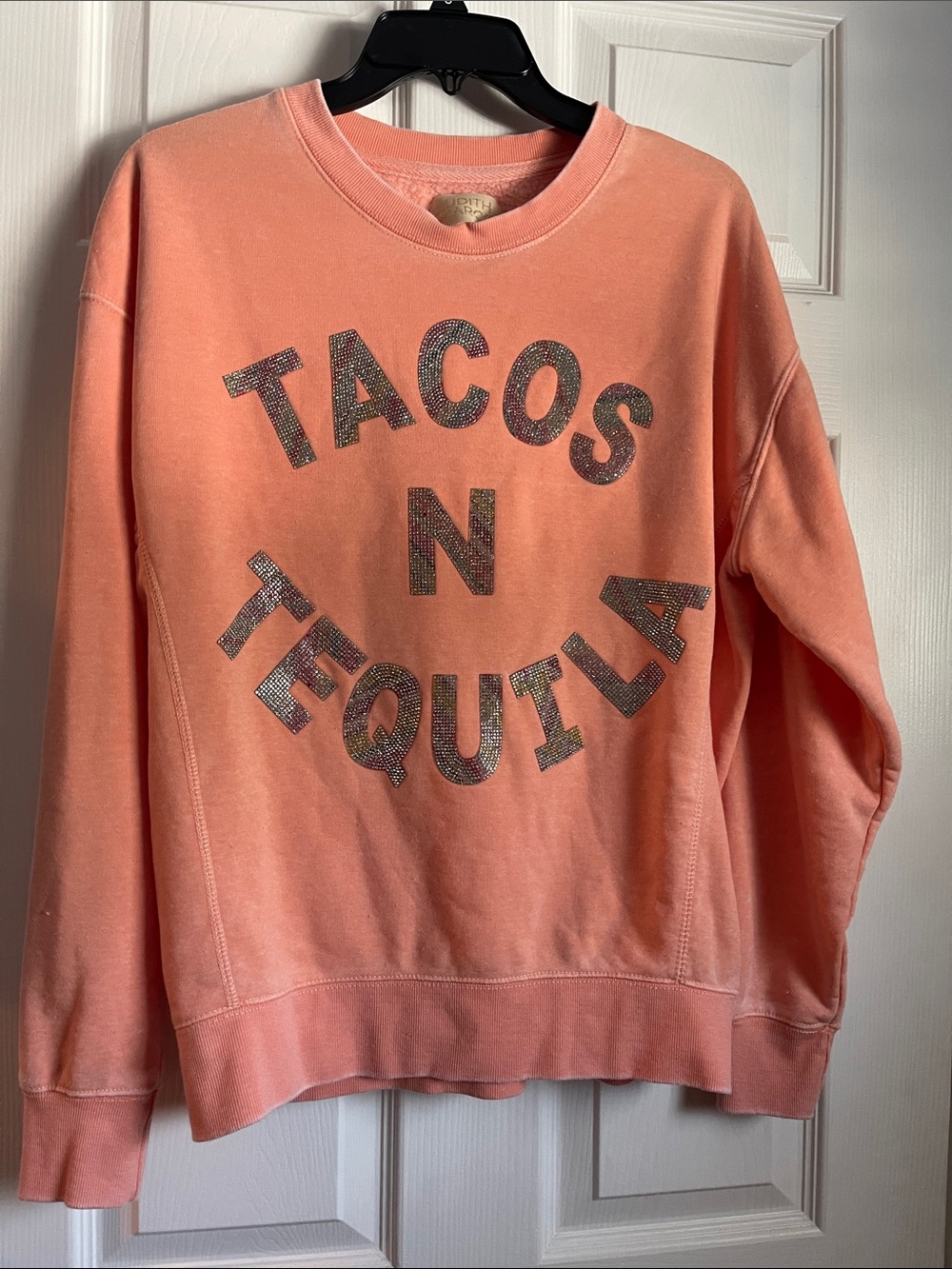 Judith March Coral Pink 'Tacos N Tequila' Crewneck Sweatshirt